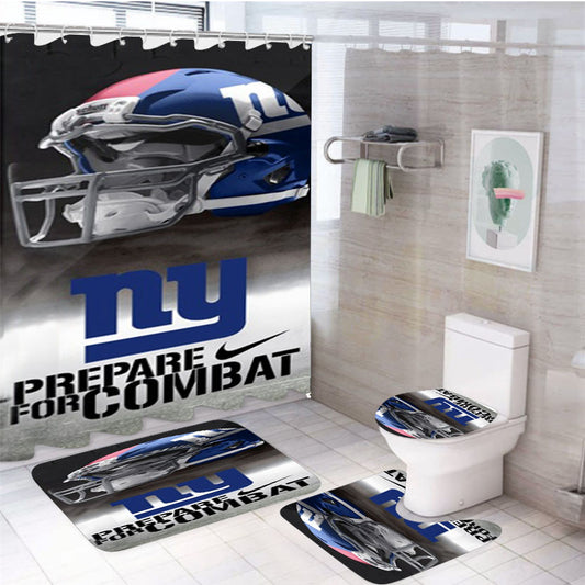 New York Giants Nfl Prepare For Combat Logo 4Pcs Bathroom Set Shower Curtain
