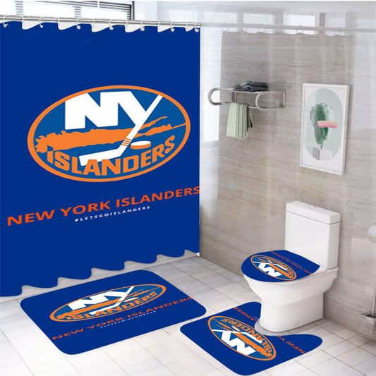 New York Islanders Lets Go 4Pcs Bathroom Set Shower Curtain