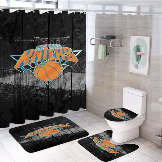 New York Knicks Stadium Logo Dark Wood Wallpaper 4Pcs Bathroom Set Shower Curtain