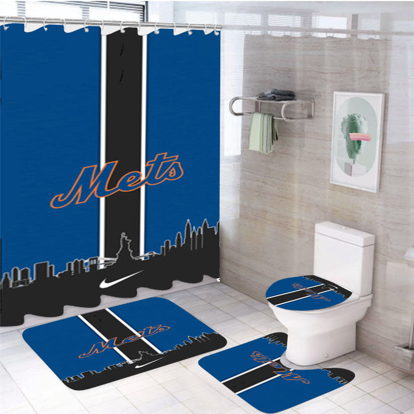 New York Mets Logo 4Pcs Bathroom Set Shower Curtain