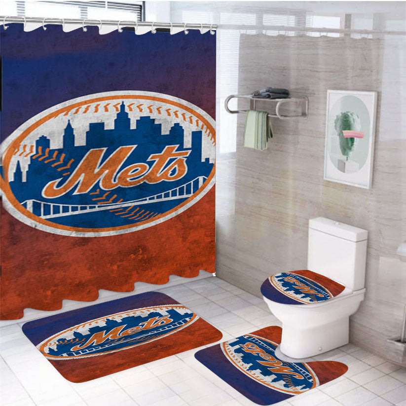 New York Mets Texture 4Pcs Bathroom Set Shower Curtain