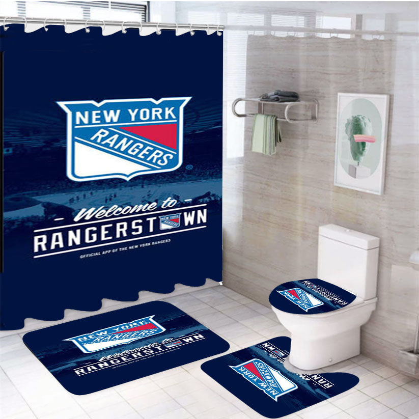 New York Rangers Field 4Pcs Bathroom Set Shower Curtain