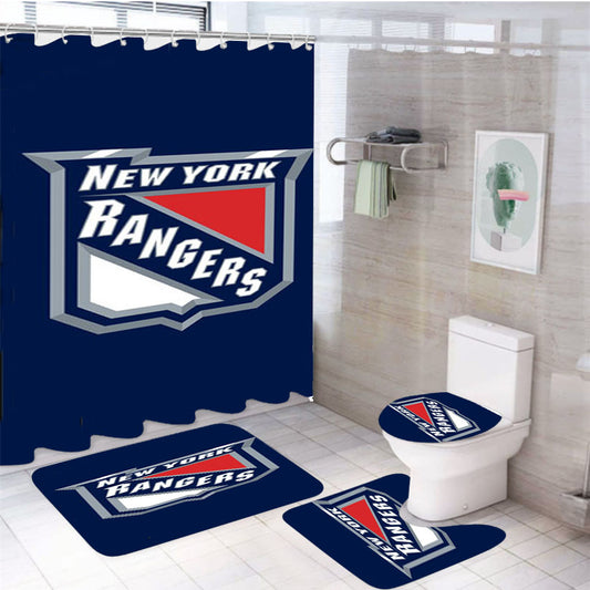 New York Rangers Hockey Logo 4Pcs Bathroom Set Shower Curtain