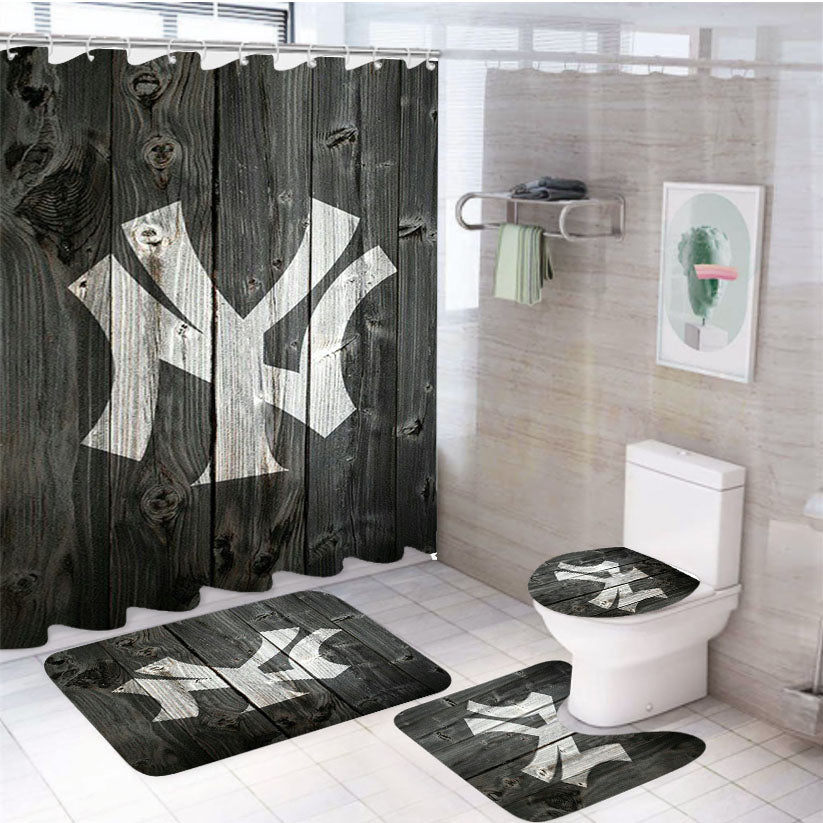 New York Wood 4Pcs Bathroom Set Shower Curtain