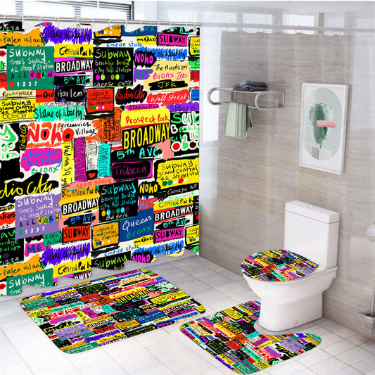 New York Words Design 4Pcs Bathroom Set Shower Curtain
