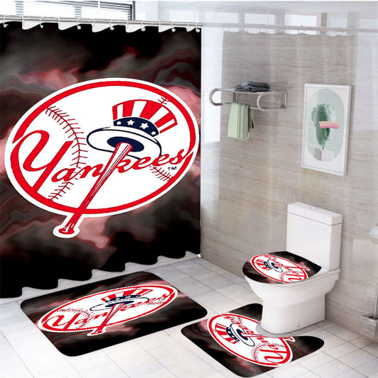 New York Yankees And Red Sox 4Pcs Bathroom Set Shower Curtain