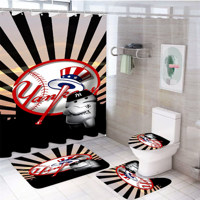 New York Yankees Baseball Baymax 4Pcs Bathroom Set Shower Curtain