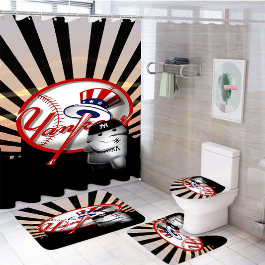 New York Yankees Baseball Baymax 4Pcs Bathroom Set Shower Curtain