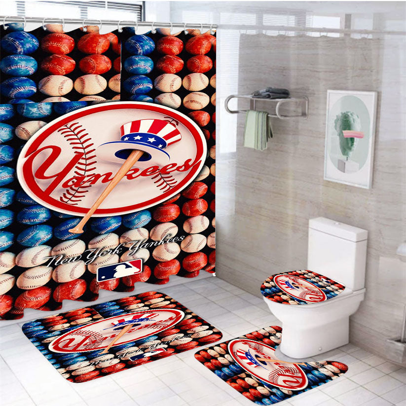 New York Yankees Baseball Mlb Best 4Pcs Bathroom Set Shower Curtain