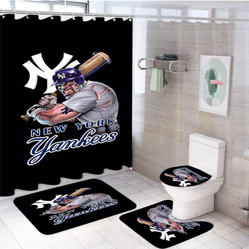 New York Yankees Baseball Mlb Logo 4Pcs Bathroom Set Shower Curtain