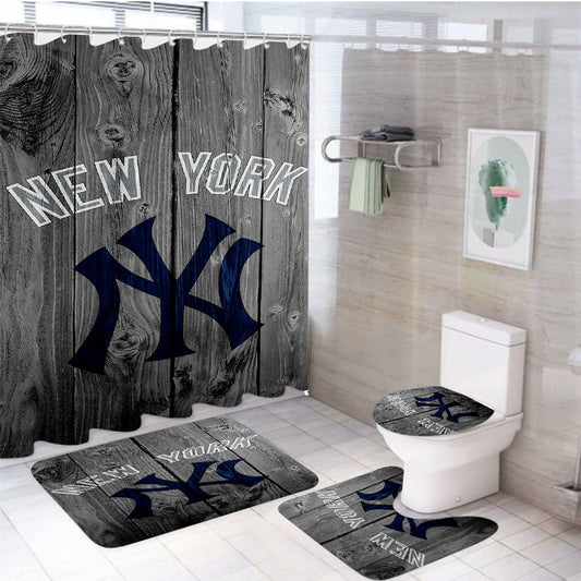 New York Yankees Baseball Wood 4Pcs Bathroom Set Shower Curtain