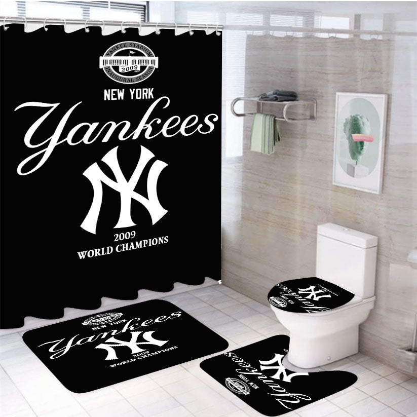 New York Yankees Black 4Pcs Bathroom Set Shower Curtain