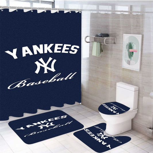 New York Yankees Blue 4Pcs Bathroom Set Shower Curtain