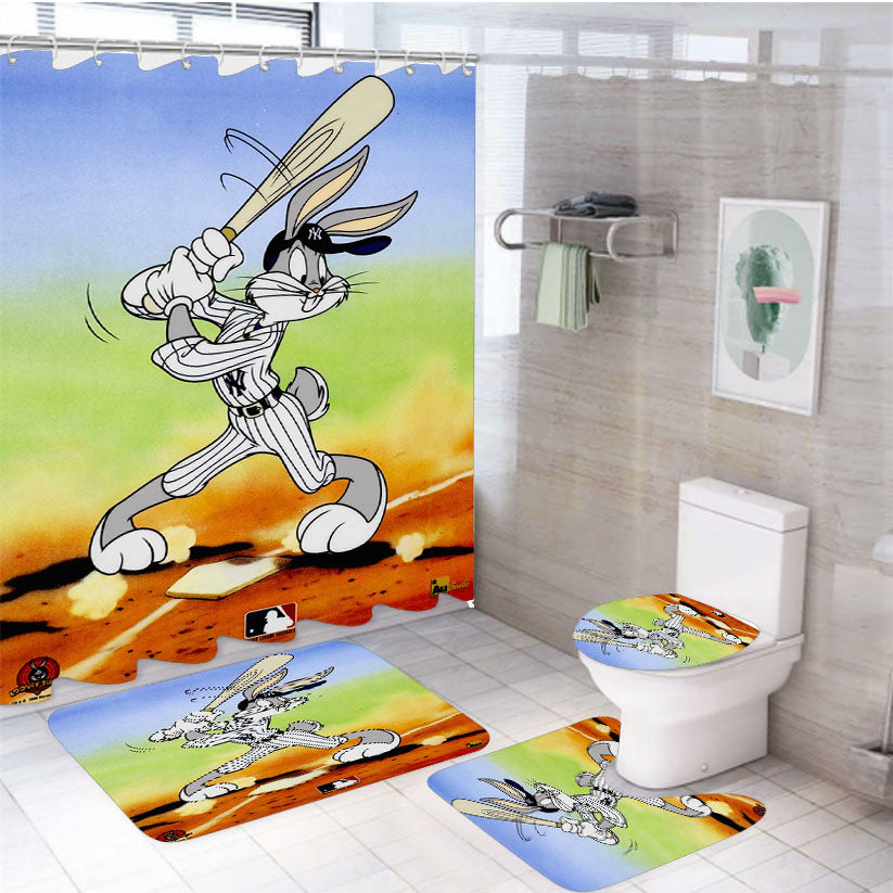 New York Yankees Bugs Bunny 4Pcs Bathroom Set Shower Curtain