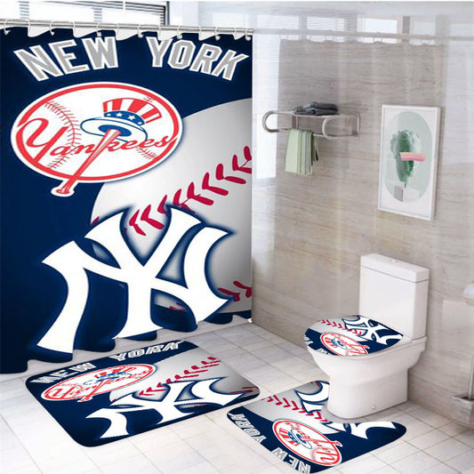 New York Yankees Logo 4Pcs Bathroom Set Shower Curtain