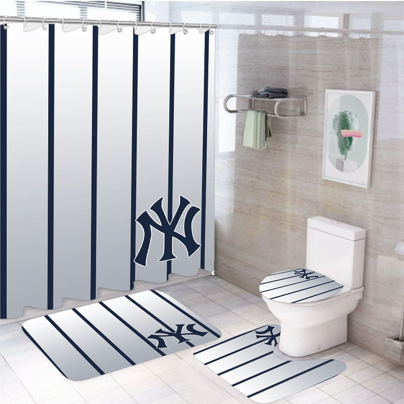 New York Yankees Pattern 4Pcs Bathroom Set Shower Curtain