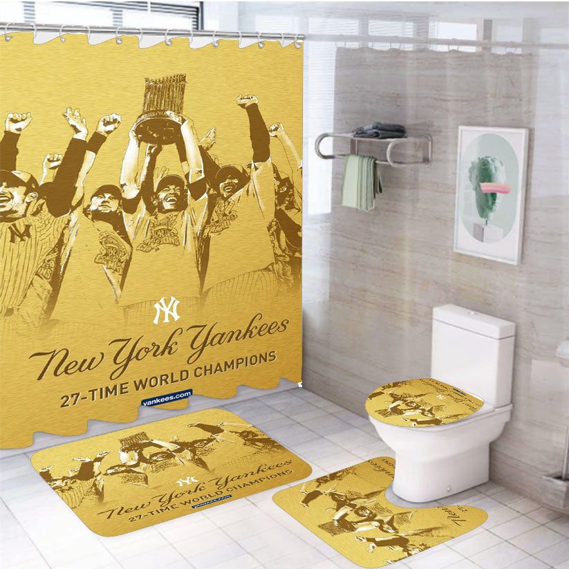 New York Yankees Wallpaper 4Pcs Bathroom Set Shower Curtain