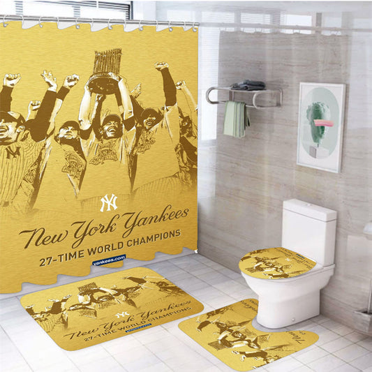 New York Yankees Wallpaper 4Pcs Bathroom Set Shower Curtain