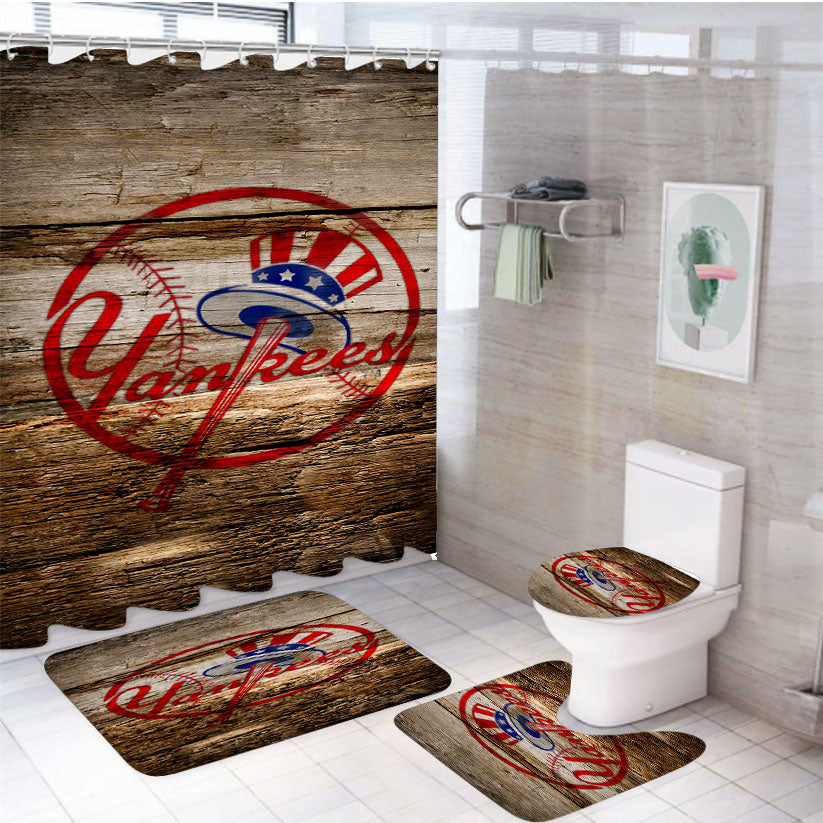 New York Yankees Wood 4Pcs Bathroom Set Shower Curtain