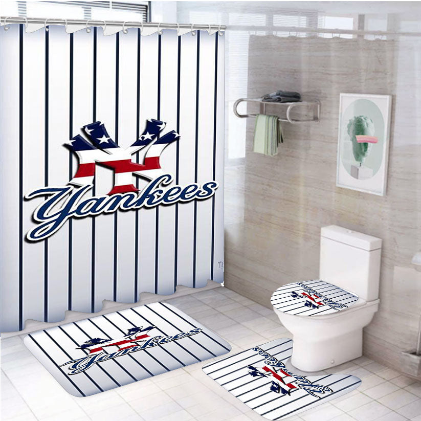 Newyork Yankees Stripe 4Pcs Bathroom Set Shower Curtain