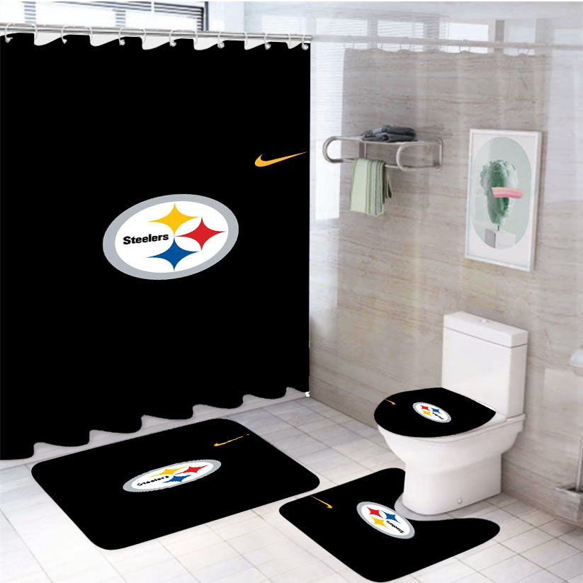 Nfl Pittsburgh Steelers Black Wallpapers 4Pcs Bathroom Set Shower Curtain