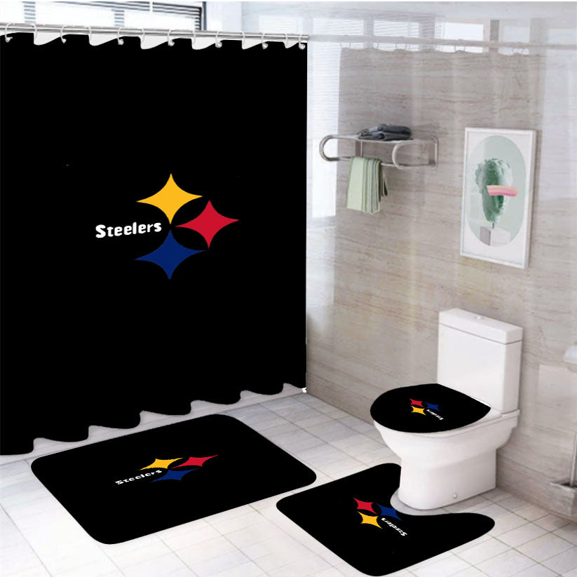Nfl Pittsburgh Steelers Icon Logo 4Pcs Bathroom Set Shower Curtain