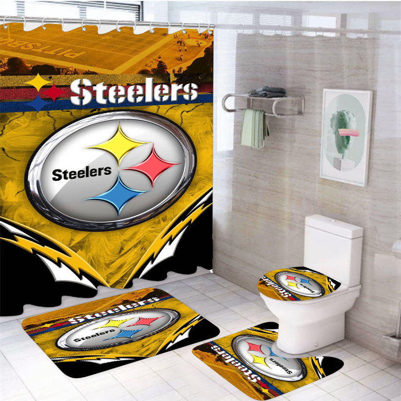 Nfl Pittsburgh Steelers Multicolor Art Images 4Pcs Bathroom Set Shower Curtain