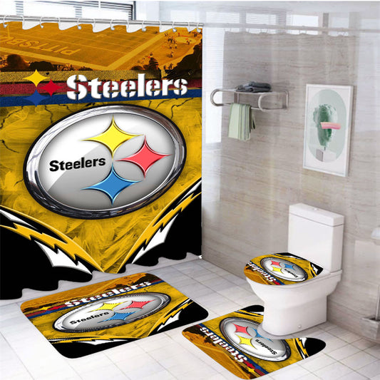 Nfl Pittsburgh Steelers Multicolor Art Images 4Pcs Bathroom Set Shower Curtain