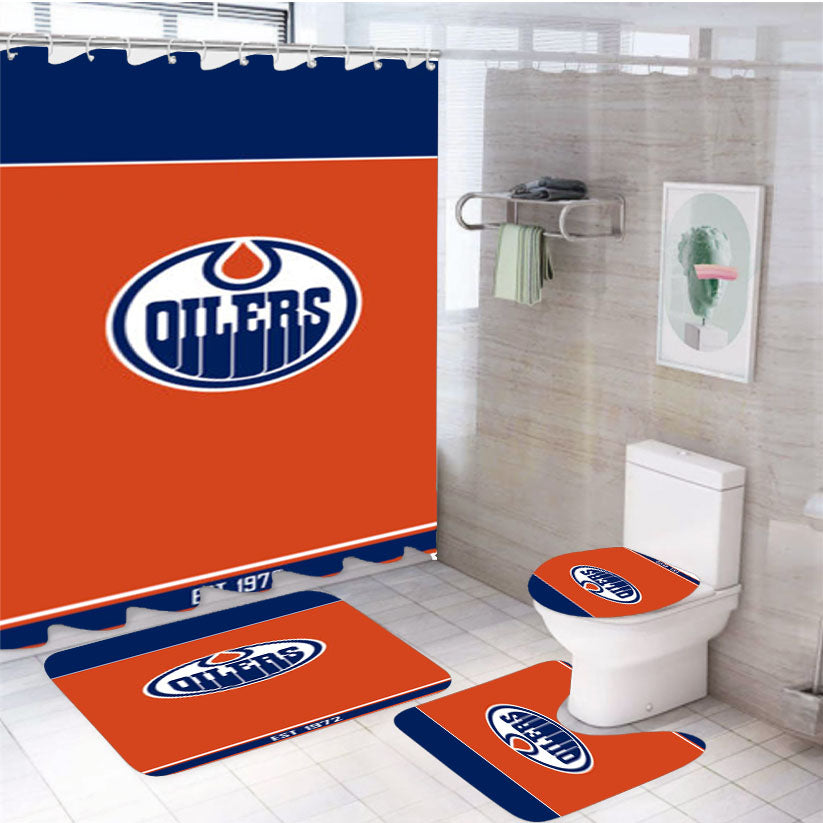 Nhl Edmonton Oilers Est 1972 4Pcs Bathroom Set Shower Curtain