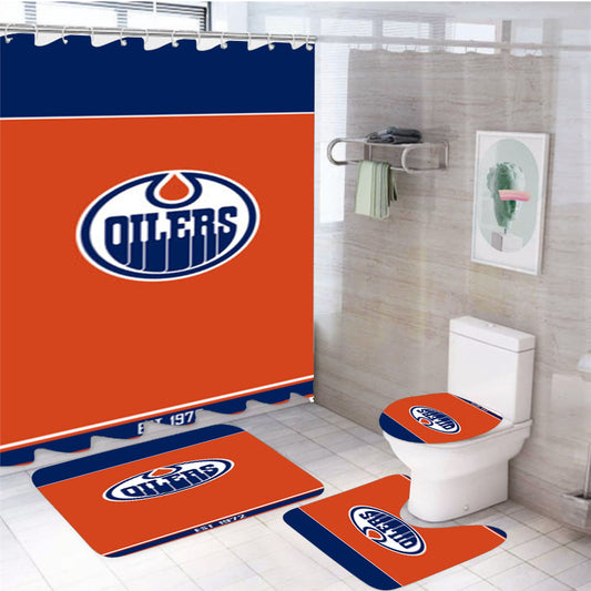 Nhl Edmonton Oilers Est 1972 4Pcs Bathroom Set Shower Curtain