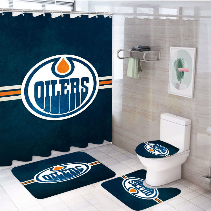 Nhl Edmonton Oilers Sport Logo 4Pcs Bathroom Set Shower Curtain