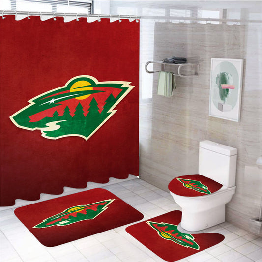 Nhl Minnesota Wild Sport Logo 4Pcs Bathroom Set Shower Curtain