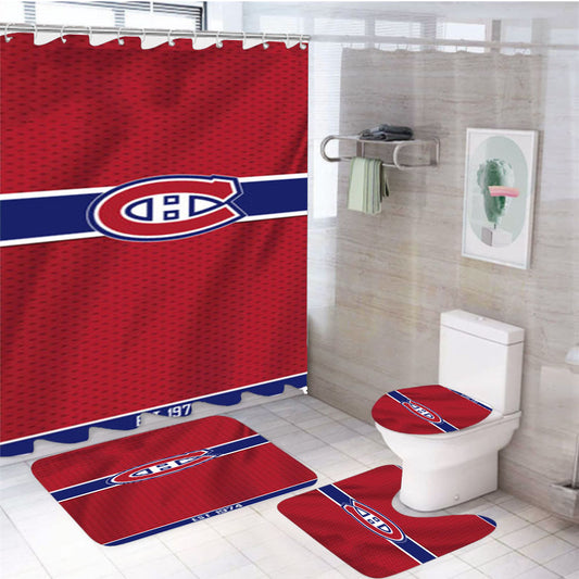 Nhl Montreal Canadiens Est 1974 4Pcs Bathroom Set Shower Curtain