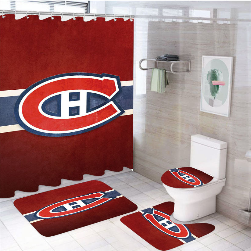 Nhl Montreal Canadiens Sport Logo 4Pcs Bathroom Set Shower Curtain
