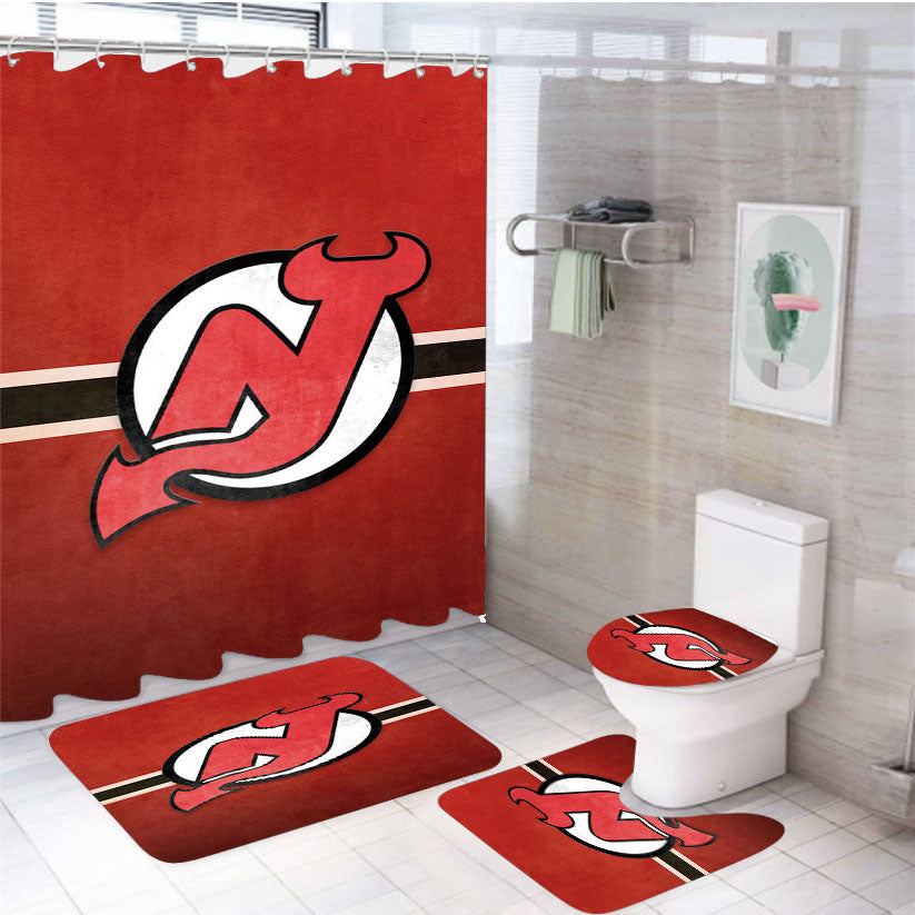 Nhl New Jersey Devils Sport Logo 4Pcs Bathroom Set Shower Curtain