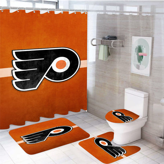 Nhl Philadelphia Flyers Sport Logo 4Pcs Bathroom Set Shower Curtain