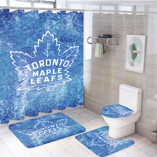 Nhl Toronto Maple Leafs Ice Logo 4Pcs Bathroom Set Shower Curtain