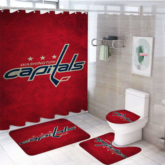 Nhl Washington Capitals Sport Logo 4Pcs Bathroom Set Shower Curtain