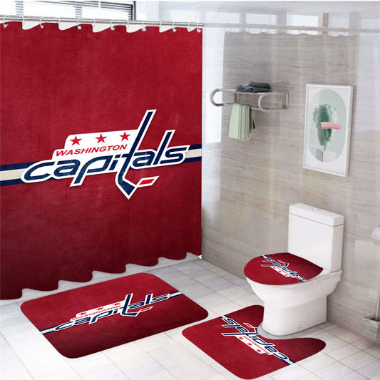 Nhl Washington Capitals Sport Logo 2 4Pcs Bathroom Set Shower Curtain