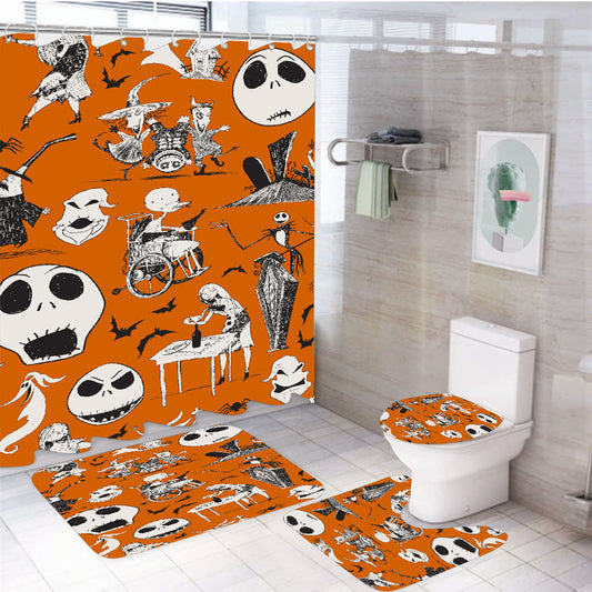 Nightmare Before Christmas Halloween Cotton Fabric 4Pcs Bathroom Set Shower Curtain