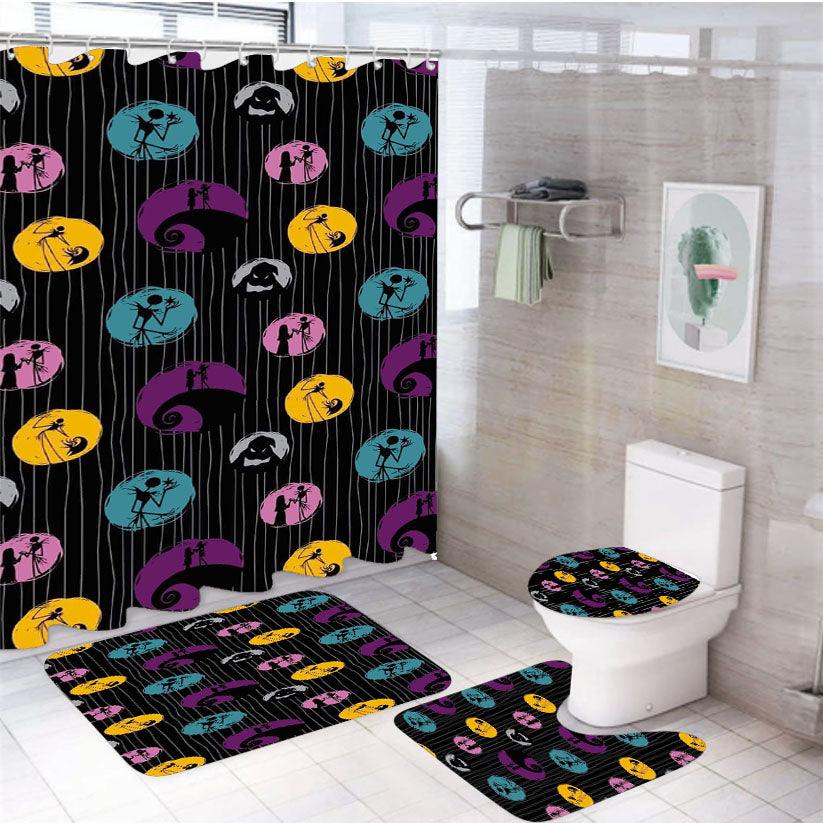 Nightmare Before Christmas Halloween Wallpaper 4Pcs Bathroom Set Shower Curtain