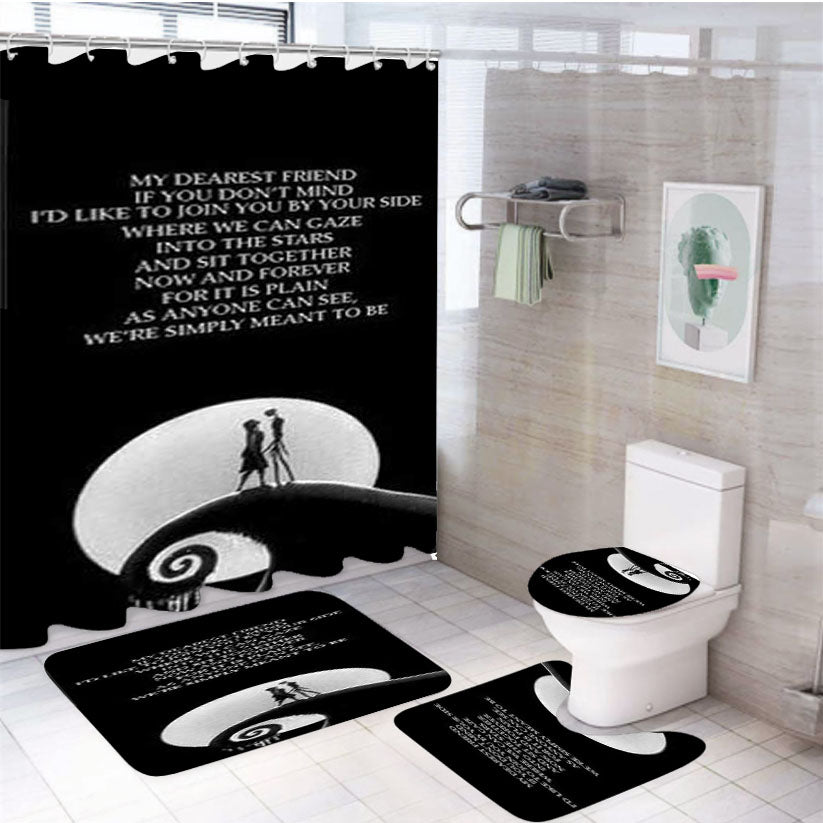 Nightmare Before Christmas Moon Quote 4Pcs Bathroom Set Shower Curtain