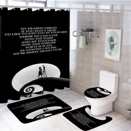 Nightmare Before Christmas Moon Quote 4Pcs Bathroom Set Shower Curtain