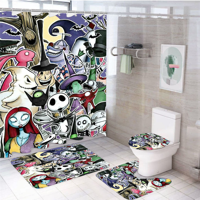 Nightmare Before Christmas Tim Burton All Characters 4Pcs Bathroom Set Shower Curtain