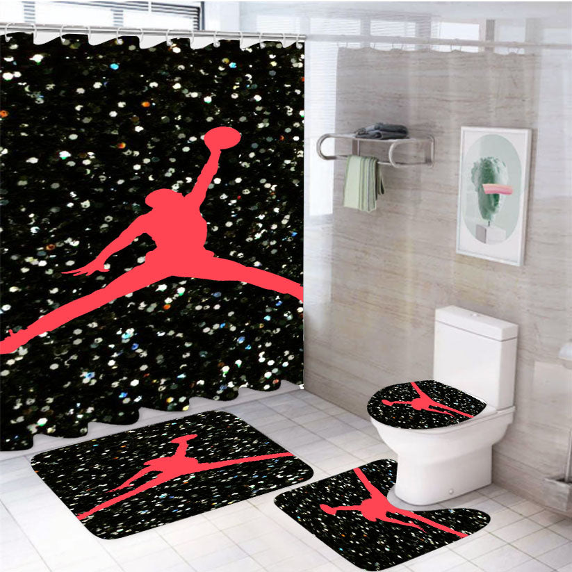 Nike Air Jordan Logo 4Pcs Bathroom Set Shower Curtain