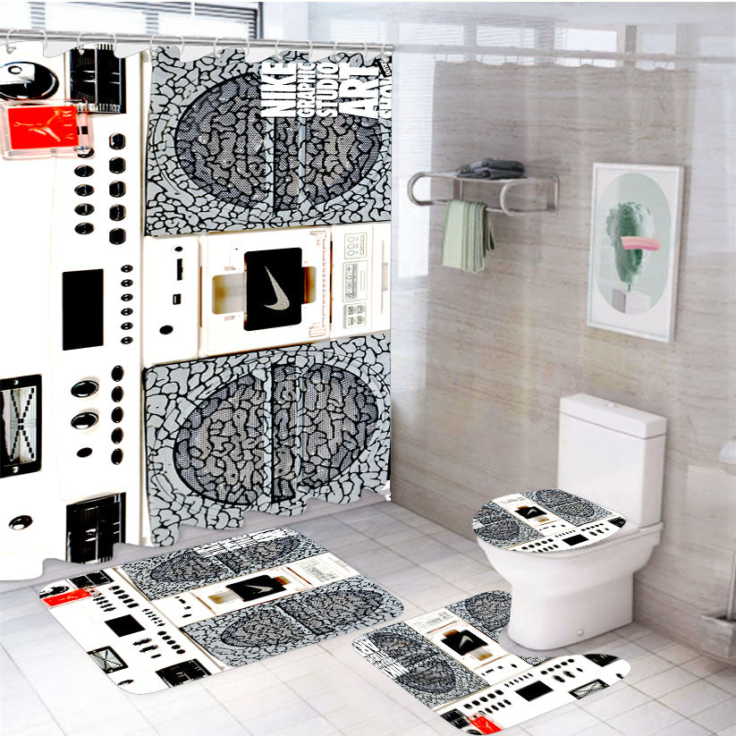 Nike Air Jordan Radio Boombox 4Pcs Bathroom Set Shower Curtain