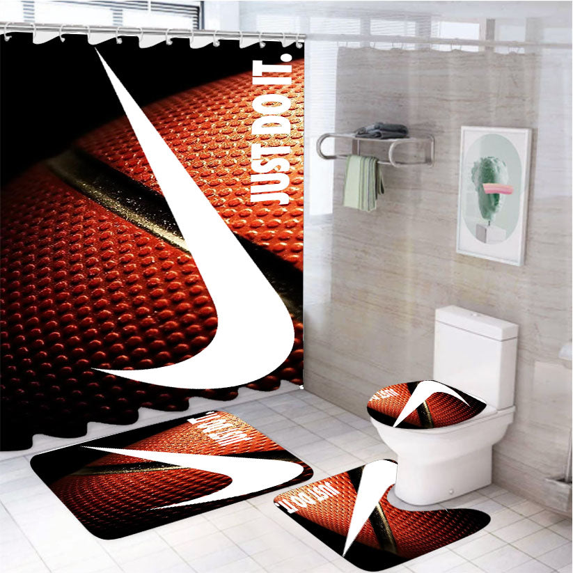 Nike Just Do It Glitter Basket Ball 4Pcs Bathroom Set Shower Curtain