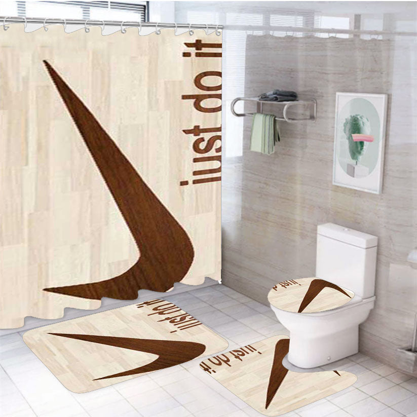Nike Logo Wooden 4Pcs Bathroom Set Shower Curtain
