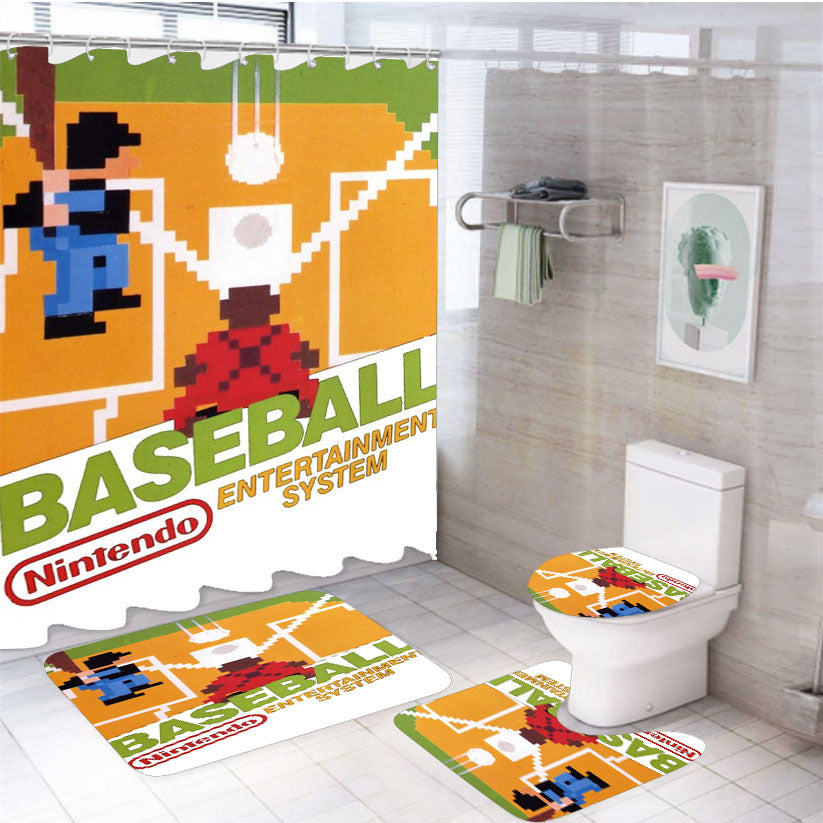 Nintendo Old Baseball Game 4Pcs Bathroom Set Shower Curtain