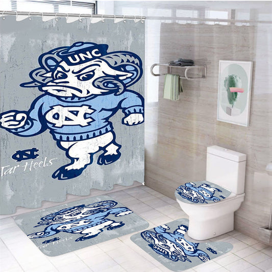 North Carolina Tar Heels Mascot 4Pcs Bathroom Set Shower Curtain